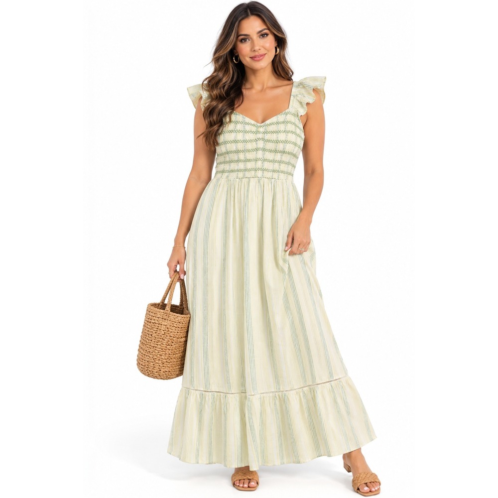 Market & Spruce Marcie Linen Blend Maxi Dress Off-White Stripe XSP NWOT